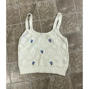 Nikka K Crochet Cropped Knit Floral Y2K 90s Tank Top Size Medium Sleeveless